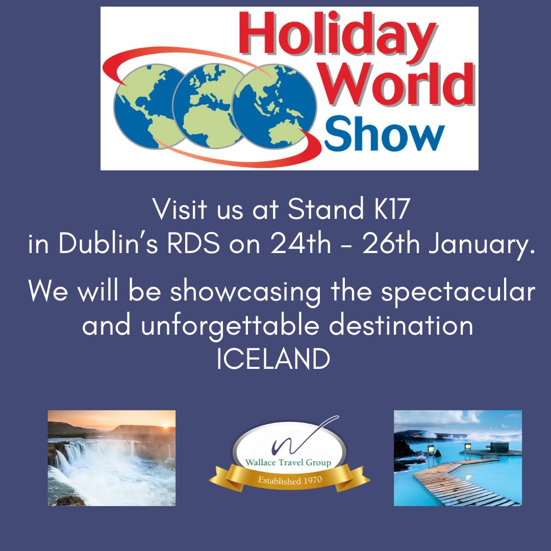 wallace_travel's tweet image. Best of luck to all the exhibitors at Holiday World Show Belfast , taking place this weekend.

If you are attending Holiday World Show Dublin, drop by stand K17 and speak with us about visiting ICELAND in 2025! 

#hws2015 #holidayworldshow #dateforyourdiary

@holworldshow