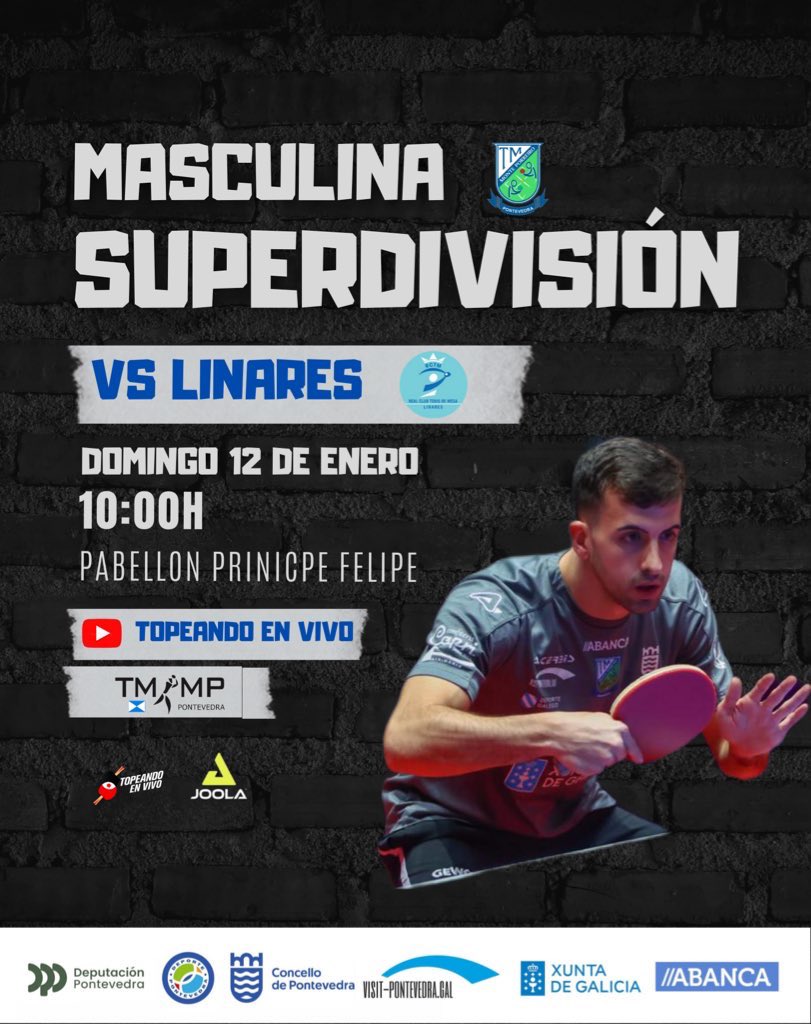 monteporreirotm (@monteporreirot1) on Twitter photo ๐๐ผHola! Hemos vuelto!!
Y este domingo, a las 10.00,en el pabellรณn Principe Felipe tenemos un Gran Partido en la mรกxima Categorรญa del Tenis de Mesa Espaรฑol ๐ช๐ธ,enfrentรกndonos al Equipo Andaluz Tecnigen Linares.
Anรญmate y ven a disfrutar de una maรฑana entera de tenis de mesa ๐ช๐ผ๐๐ ๐๐ผHola! Hemos vuelto!!
Y este domingo, a las 10.00,en el pabellรณn Principe Felipe tenemos un Gran Partido en la mรกxima Categorรญa del Tenis de Mesa Espaรฑol ๐ช๐ธ,enfrentรกndonos al Equipo Andaluz Tecnigen Linares.
Anรญmate y ven a disfrutar de una maรฑana entera de tenis de mesa ๐ช๐ผ๐๐