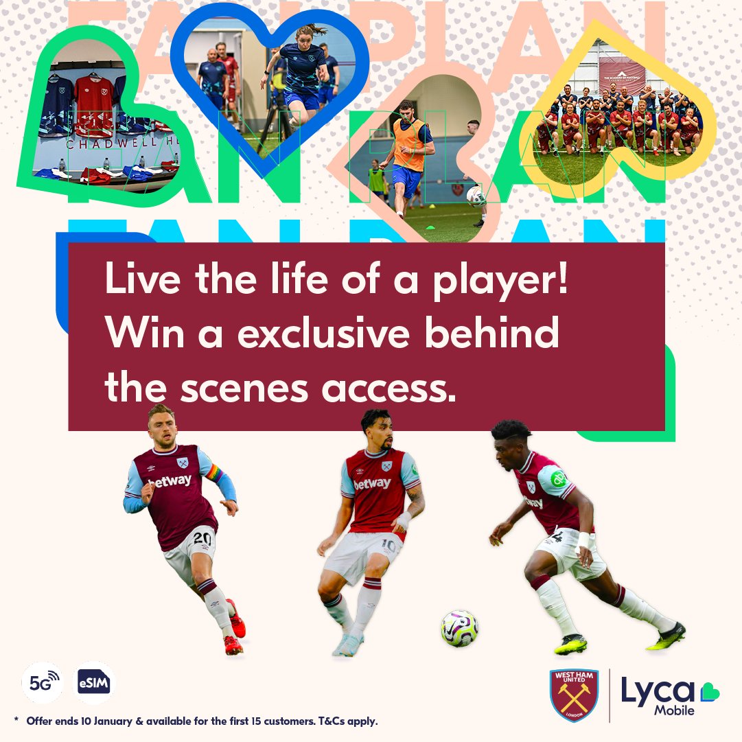 Lyca Mobile UK (@lycamobileuk) on Twitter photo Want to ‘Live the life of a player’? Win an exclusive
<a href="/WestHam/">West Ham United</a> Academy experience on 17 Jan, 10:00–15:00!
1️⃣Follow us @LycaMobileUK
2️⃣Retweet
3️⃣Tag your match-day buddy!
Be one of 15 lucky winners. Enter by 13 Jan, 11:00. #COYI #LycaMobileUK #Giveaway Want to ‘Live the life of a player’? Win an exclusive
<a href="/WestHam/">West Ham United</a> Academy experience on 17 Jan, 10:00–15:00!
1️⃣Follow us @LycaMobileUK
2️⃣Retweet
3️⃣Tag your match-day buddy!
Be one of 15 lucky winners. Enter by 13 Jan, 11:00. #COYI #LycaMobileUK #Giveaway