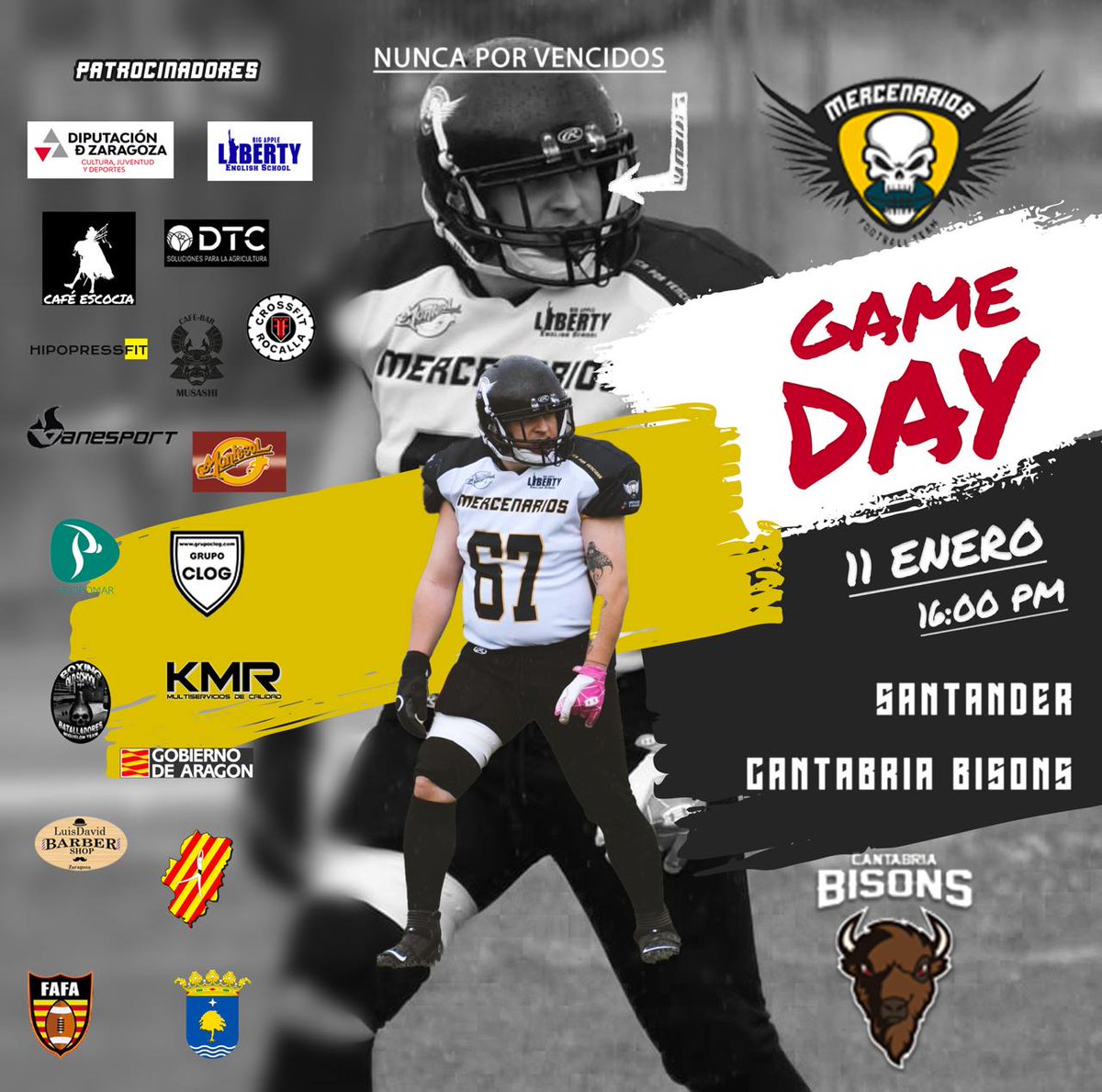 Bisons vs Mercs

Jornada 1

Liga Aragonesa

🖼️ : @ItoArtDesign

#QueNuncaPorVencidosNosConozcan 
#Mercenarios  #Mercs #mercsontheroad #gameday #bisons #futbolamericano #ligaAragonesa #americanfootball #poster #gamedayposter