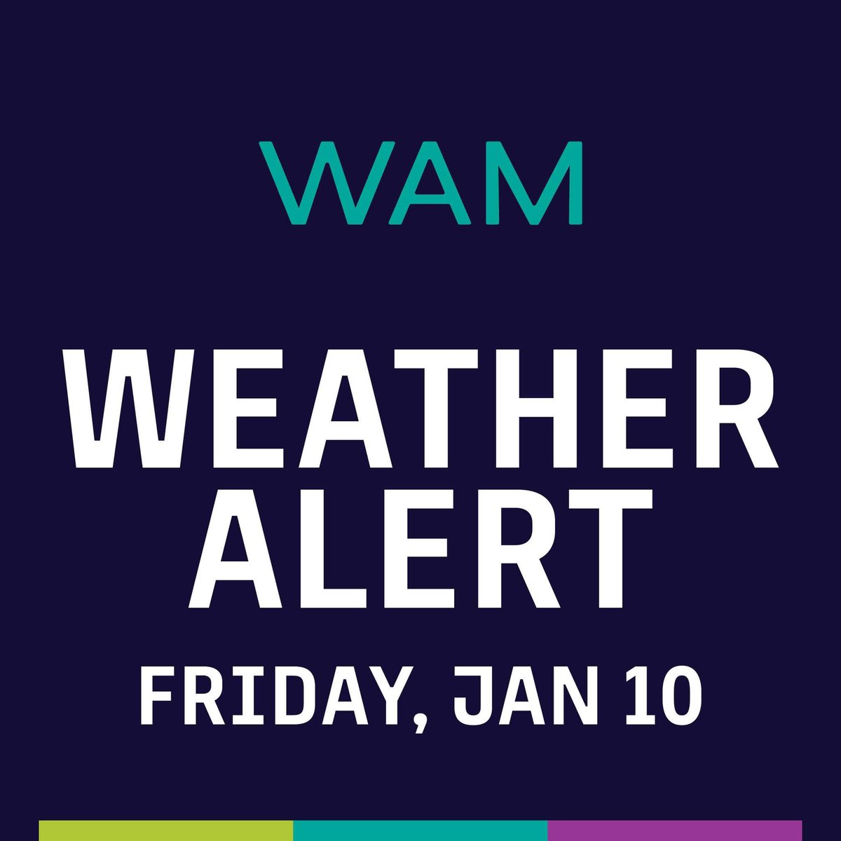 Due to snowy conditions, the #Wichita Art Museum will delay opening today until 12:00 p.m. Additionally, today’s YogaTime class, originally scheduled for 10:30 a.m., has been rescheduled to next week: Thursday, January 16, at 10:30 a.m. We apologize for any inconvenience.