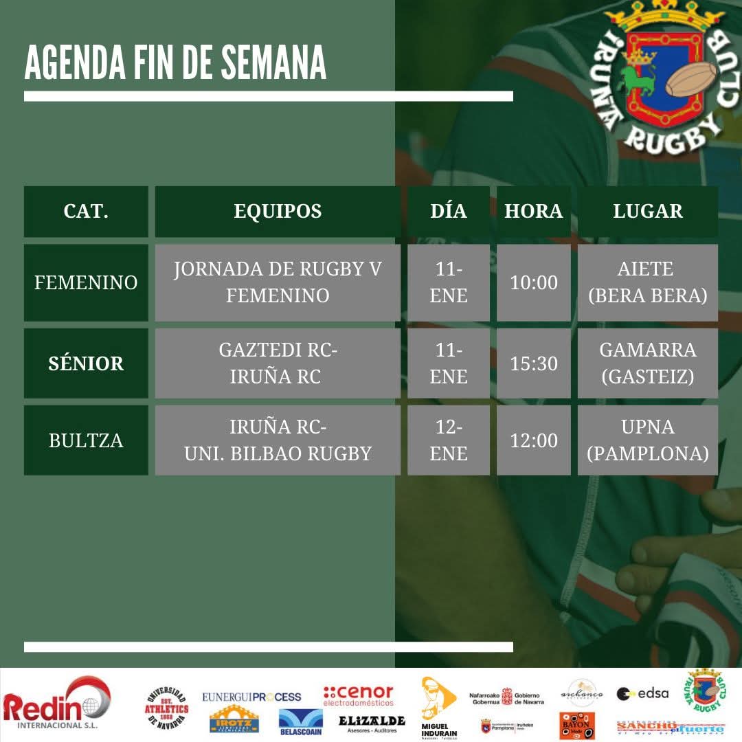 🏉Vuelta al rugby después del parón navideño. 🏉 Este fin de semana empiezan nuestros equipos Senior masculino y femenino. Este domingo tenemos en casa el equipo que disputará una nueva fecha de la Liga Bultza, te esperamos a las 12:00 en la Upna. 💪💪
