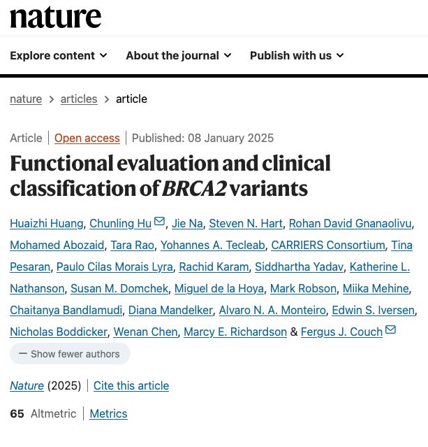 Functional evaluation and clinical classification of BRCA2 variants out on Nature

This study focuses on the functional characterization and clinical classification of BRCA2 variants, specifically those within exons 15 to 26, which encode a DNA-binding domain commonly associated