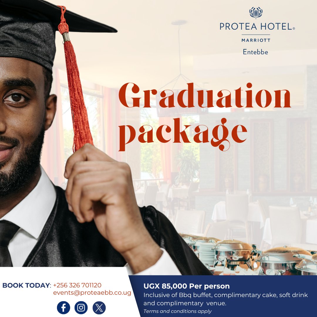 For only UGX 85,000 per person, enjoy: A delicious BBQ buffet, Complimentary cake, Soft drinks to keep you refreshed, A complimentary venue for your celebration
Book now and raise a toast to new beginnings.
#GraduationCelebration #ProteaEntebbe #BBQBuffet #GraduationParty