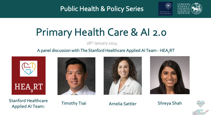 Luisa Pettigrew (@luisaptg) on Twitter photo 👉Primary Health Care & AI 2.0
👉Online panel discussion with <a href="/StanfordMed/">Stanford Medicine</a> Healthcare AI Applied Research Team (HEA3RT) on current and future applications of AI in primary care services
🗓️Tue 28 Jan
🕓16:00-17:00
lshtm.ac.uk/newsevents/eve…
<a href="/LSHTM/">London School of Hygiene & Tropical Medicine</a> <a href="/UniofOxford/">University of Oxford</a> PHC seminar series 👉Primary Health Care & AI 2.0
👉Online panel discussion with <a href="/StanfordMed/">Stanford Medicine</a> Healthcare AI Applied Research Team (HEA3RT) on current and future applications of AI in primary care services
🗓️Tue 28 Jan
🕓16:00-17:00
lshtm.ac.uk/newsevents/eve…
<a href="/LSHTM/">London School of Hygiene & Tropical Medicine</a> <a href="/UniofOxford/">University of Oxford</a> PHC seminar series