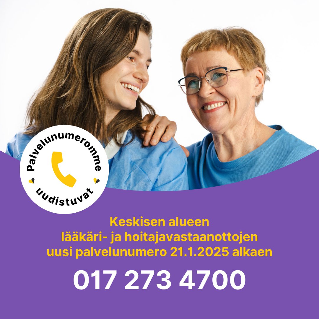 Siirrymme vaiheittain keskitettyyn puhelinpalveluun lääkäri- ja hoitajavastaanottopalveluissa. Ensimmäinen, alueellinen palvelunumero otetaan käyttöön 21. tammikuuta. pshyvinvointialue.fi/fi/w/ensimmain…

#PohjoisSavonHyvinvointialue