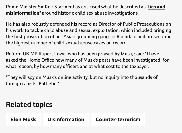 MemeFi_dev's tweet photo. @elonmusk you're being watched, also, interesting choice of "Related Topics" from the BBC. Disinformation &amp; Counter-Terrorism! WTF?!

Source: https://t.co/BvzduJlXkh https://t.co/geH1Jux62g