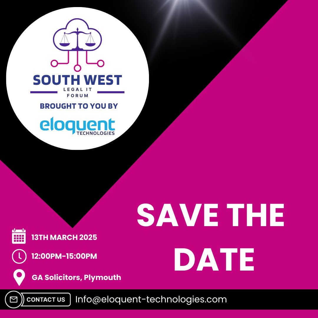 📆 Save the Date!
 
Join us on the 13th March 2025 for our next South West Legal IT Forum.
 
Stay tuned - more details will be shared soon. Register today through the link🔗 eventbrite.co.uk/e/114428845055…