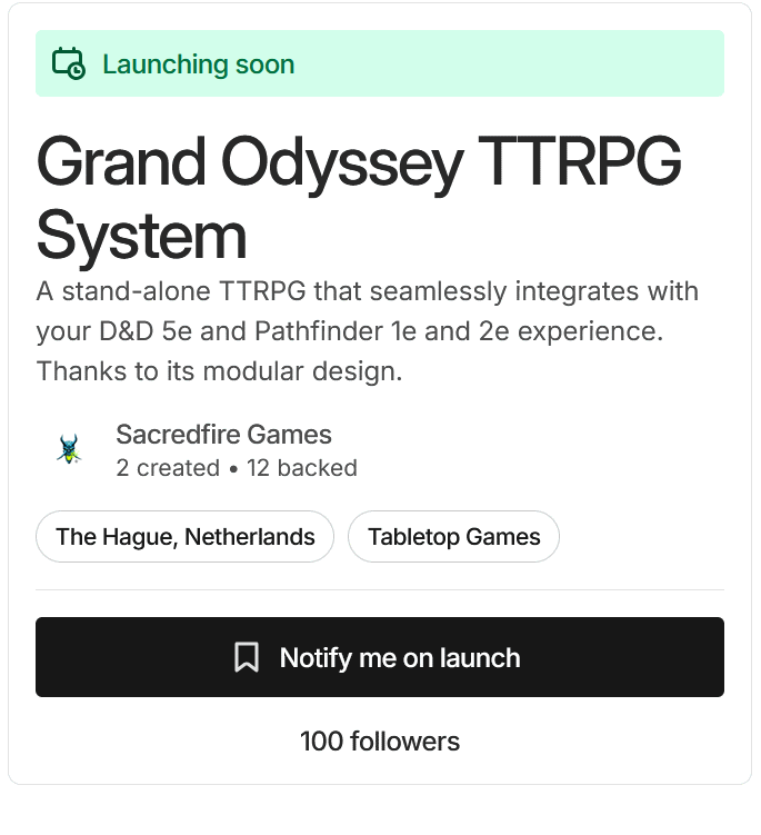 SacredfireGames's tweet photo. 100 followers!

in  18 days, on 28th of januari, will we launch our Kickstarter for the  impoved version of Grand Odyssey, with more art, skills and features to  expand your games more.
Help use reach our mile stones, and gain exclusive features!

https://t.co/i0nrQvY9fJ https://t.co/TMfM785t6A