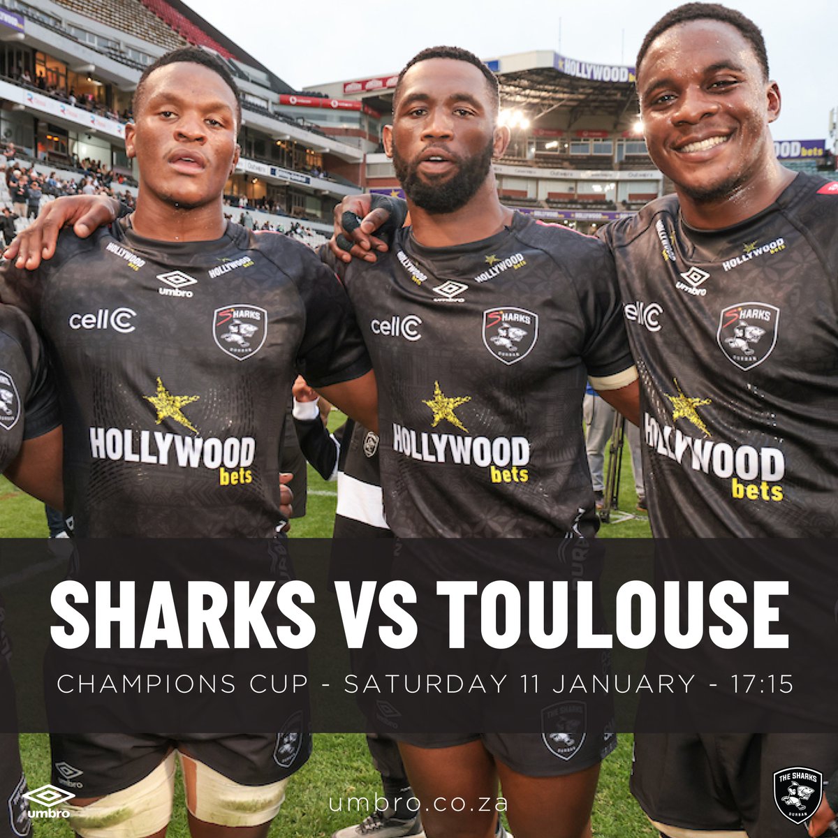It's the <a href="/ChampionsCup/">Investec Champions Cup</a> weekend and <a href="/StadeToulousain/">Stade Toulousain</a> are entering the Shark Tank tomorrow 

Make sure you are fully kitted out! 
Shop the Sharks 2024/2025 Home and Away replicas on our website: umbro.co.za/collections/th…
Let's go Sharks, we're backing you all the way