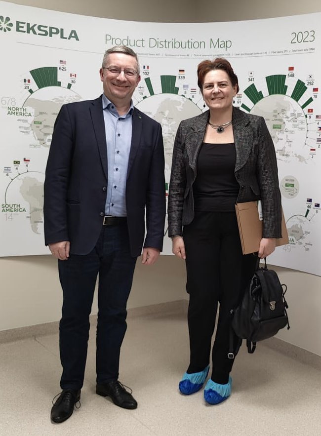 DMickeviciene's tweet photo. Was great 2 meet Aldas Juronis, CEO of 🇱🇹 #EKSPLA laser company, 2 see its labs, esp. their famous FemtoLux30 laser awarded with “SPIE Prism Awards 2024”, Oscar of laser world! In the impressive map of Ekspla’s market map 🇮🇳 is important but much more 2 be done! @LTEmbassyDelhi https://t.co/TSxWlTzHPM
