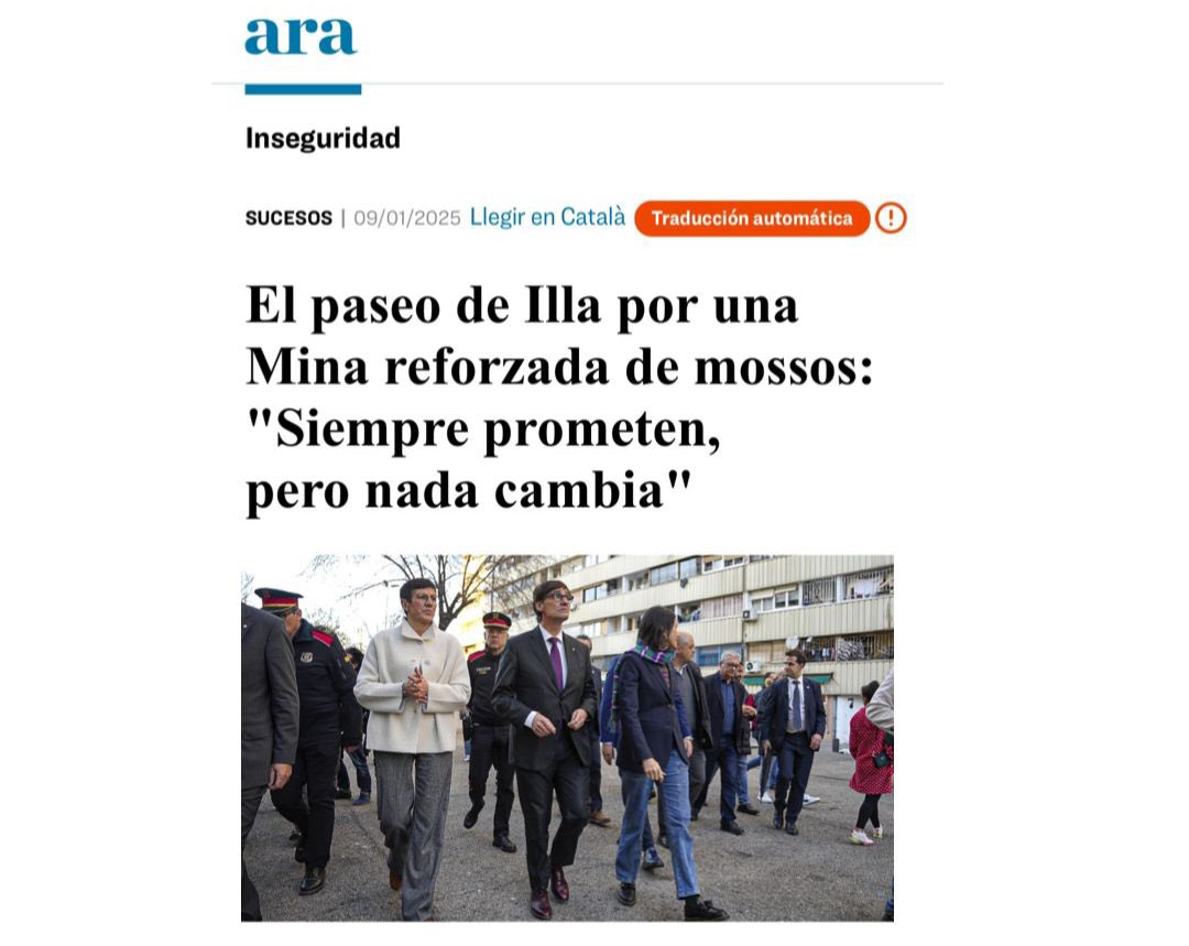Más de 40 años lleva gobernando el PSC Sant Adrià de Besòs.

La ciudad bate récords de inseguridad y delincuencia. No hay día sin que los delincuentes no hagan de las suyas.

Ninguna rueda de prensa ni paseo de Illa y la alcaldesa socialista pueden tapar su abandono a esta ciudad