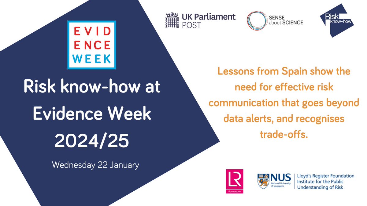 Riskknowhow's tweet image. The #RiskKnowHow team will be speaking to Parliamentarians on 22 Jan as part of #EvidenceWeek about the need for effective risk communication to go beyond data alerts, using examples from recent flooding events in Spain

See more about Evidence Week: tinyurl.com/2ux66byt