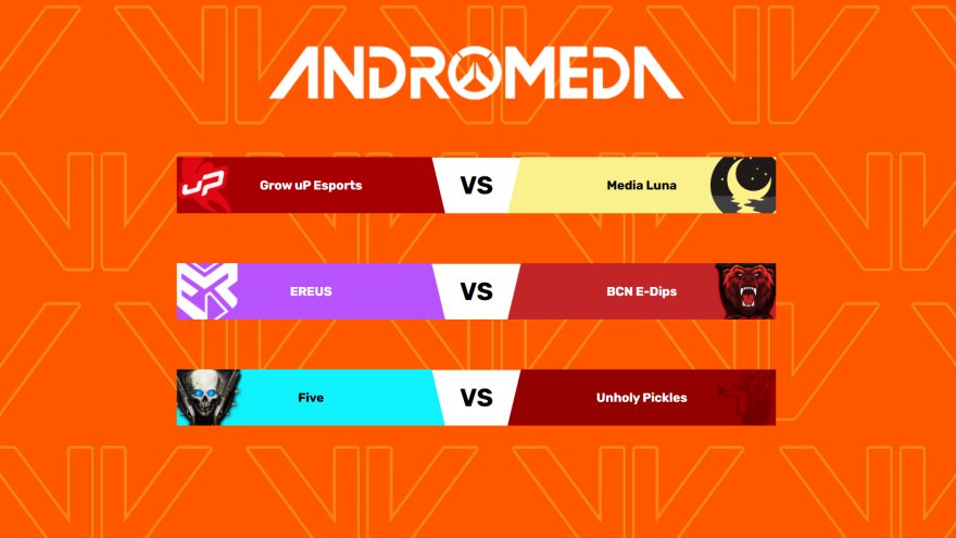 OW Andromeda (@owandromedaes) on Twitter photo ES HOY! ES HOY!
Hoy comenzamos con la fase regular de la Andromeda!
Os presentamos los partidos de hoy 👇
18:00 CET - <a href="/growupesports/">growupesports</a> vs <a href="/medialunaOW/">Media Luna</a>
19:30 CET - <a href="/EreusGG/">ΞREUS</a> vs <a href="/BCNEdips/">Barcelona Edips</a>
21:00 CET - #Five vs #UnholyPickles
No os perdáis el primer stream de la liga en ES HOY! ES HOY!
Hoy comenzamos con la fase regular de la Andromeda!
Os presentamos los partidos de hoy 👇
18:00 CET - <a href="/growupesports/">growupesports</a> vs <a href="/medialunaOW/">Media Luna</a>
19:30 CET - <a href="/EreusGG/">ΞREUS</a> vs <a href="/BCNEdips/">Barcelona Edips</a>
21:00 CET - #Five vs #UnholyPickles
No os perdáis el primer stream de la liga en