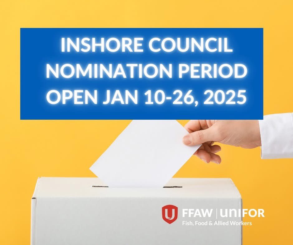 🔴📣🗳INSHORE COUNCIL NOMINATION FORMS NOW AVAILABLE ONLINE - DUE JANUARY 26 

Click the link below to read important information about the 2025 Inshore Council election. Nomination forms can be downloaded at the link. 

The Nomination period is open from January 10 to 26, 2025.