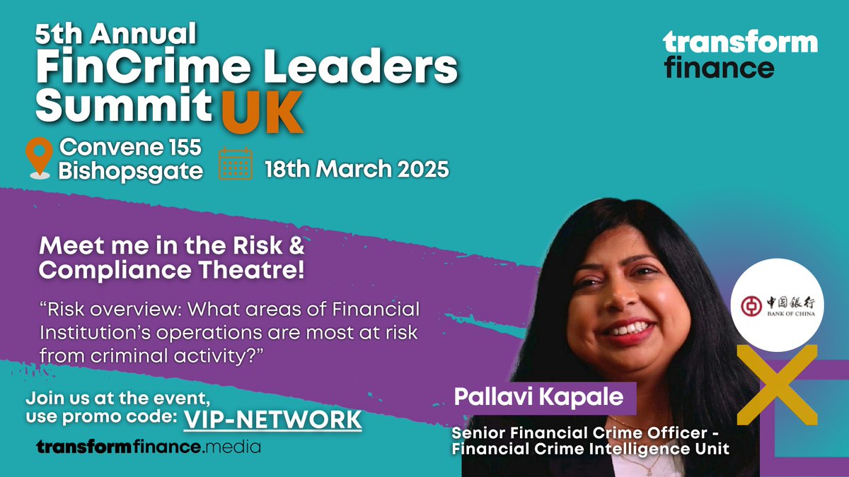 Transform Finance - Global Finance Community (@tformfinance) on Twitter photo We are thrilled to welcome Pallavi Kapale as a speaker at the 𝟱𝘁𝗵 𝗔𝗻𝗻𝘂𝗮𝗹 𝗙𝗶𝗻𝗖𝗿𝗶𝗺𝗲 𝗟𝗲𝗮𝗱𝗲𝗿𝘀 𝗦𝘂𝗺𝗺𝗶𝘁 𝗨𝗞 - 𝗟𝗼𝗻𝗱𝗼𝗻 in Convene 155 Bishopsgate, London, on March 18th!
 
💥 Register for FREE using the code VIP-NETWORK hubs.la/Q031_L0w0 We are thrilled to welcome Pallavi Kapale as a speaker at the 𝟱𝘁𝗵 𝗔𝗻𝗻𝘂𝗮𝗹 𝗙𝗶𝗻𝗖𝗿𝗶𝗺𝗲 𝗟𝗲𝗮𝗱𝗲𝗿𝘀 𝗦𝘂𝗺𝗺𝗶𝘁 𝗨𝗞 - 𝗟𝗼𝗻𝗱𝗼𝗻 in Convene 155 Bishopsgate, London, on March 18th!
 
💥 Register for FREE using the code VIP-NETWORK hubs.la/Q031_L0w0