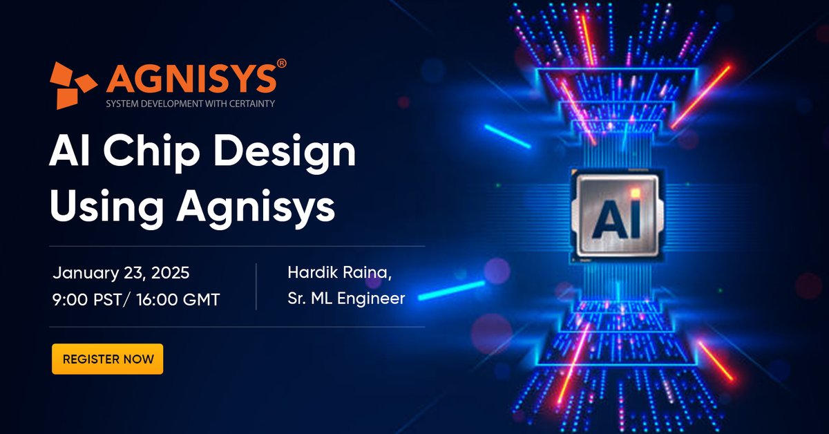 Agnisys's tweet photo. Join us for the exclusive webinar, "AI Chip Design Using Agnisys," and discover how @Agnisys integrates AI into chip design to enhance efficiency and accuracy.
More details: https://t.co/6X06hfzTxn
#semiconductors #SemiEDA  #AI #ChipDesign #webinar https://t.co/ZGHwU3i1Wv