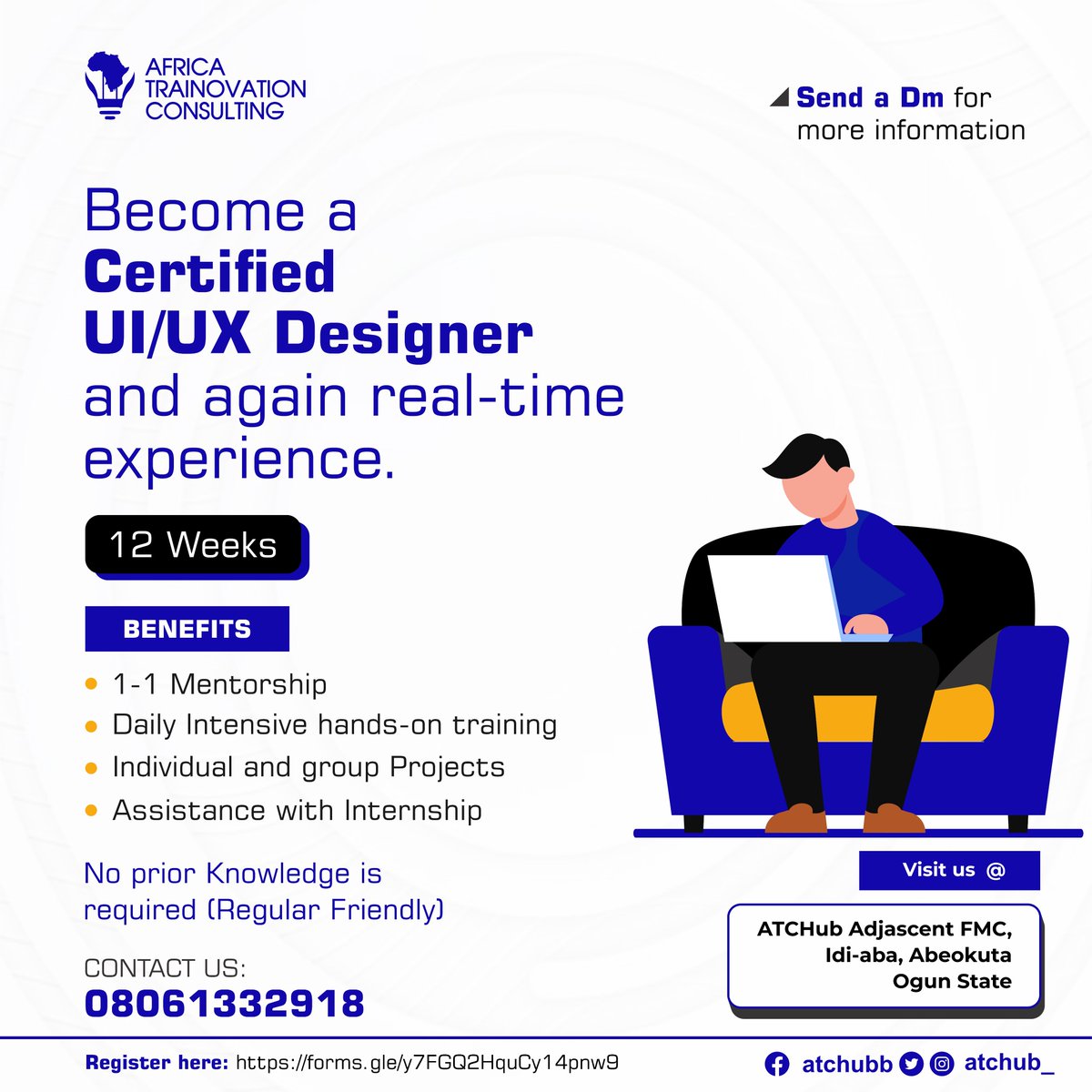 atchub_'s tweet photo. Become a Certified UI/UX Designer and Gain Real-Time Experience

Location:
ATC Hub, Adjacent FMC, Idi-Aba, Abeokuta, Ogun State.

Contact Us:
📞 08061332918

Register Now:
Click here to register: https://t.co/c15ENNlDLo https://t.co/eWsEms2GuO