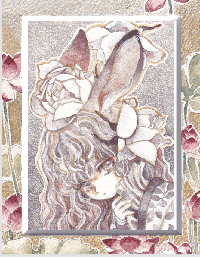 ローズとヴィオラは以前に描いた蓮のフレームがぴったりだったので、このフレームで……!凄く華やかで可愛いです。キャンパスアートがフレーム入りみたいに見えていいと思うんだよな……印刷具合が楽しみです。#裏花火販売案内 