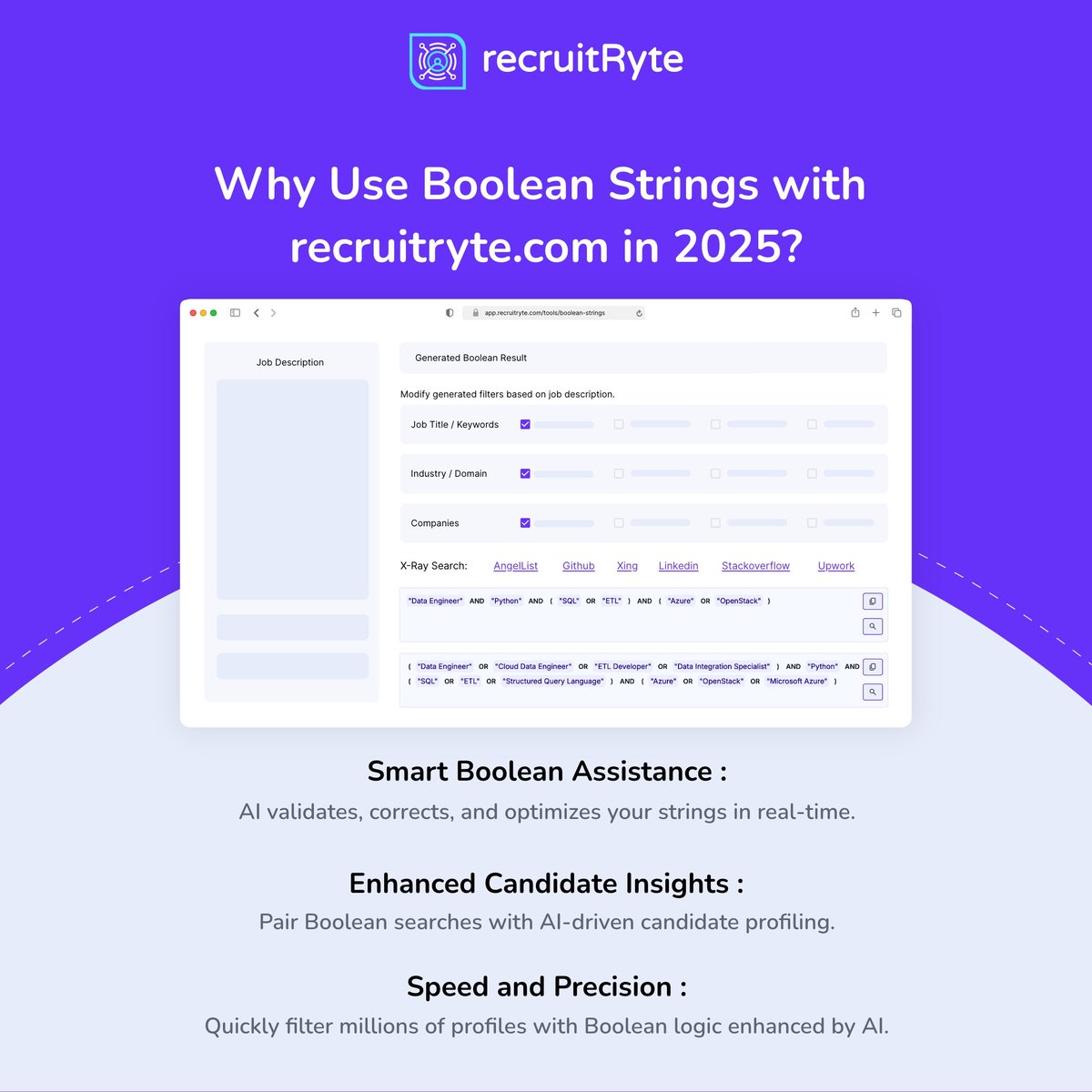 recruitRyte's tweet image. Why Use Boolean Strings with zurl.co/y36IM in 2025?
Streamline the recruiting process and deliver more accurate results.
#Recruiting #BooleanSearch #RecruitmentTech #AIinRecruiting #JobSearch #Hiring2025 #SmartRecruiting #HRTech #TalentAcquisition #TechForRecruiters