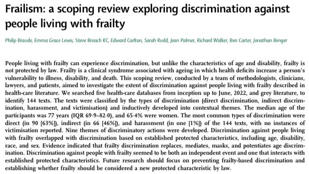 CLARITY (@clarityresearch) on Twitter photo 🔊 New article today 🔊
Frailism: frailty discrimination.
What is it? Does it overlap with age
and disability discrimination?
Read for free <a href="/LancetLongevity/">The Lancet Healthy Longevity</a>
thelancet.com/journals/lanhl… 🔊 New article today 🔊
Frailism: frailty discrimination.
What is it? Does it overlap with age
and disability discrimination?
Read for free <a href="/LancetLongevity/">The Lancet Healthy Longevity</a>
thelancet.com/journals/lanhl…