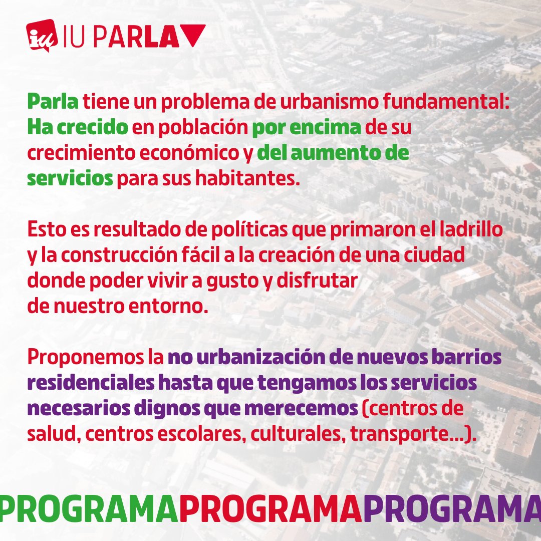 IUdeParla's tweet photo. ❌ En el Pleno de ayer votamos en contra de recalificar terreno industrial para seguir construyendo viviendas en #Parla
👉 Cumplimos nuestro programa electoral, no podemos crecer por encima del crecimiento económico y del aumento de #ServiciosPúblicos.
#ProgramaProgramaPrograma https://t.co/u82LJVfTXj
