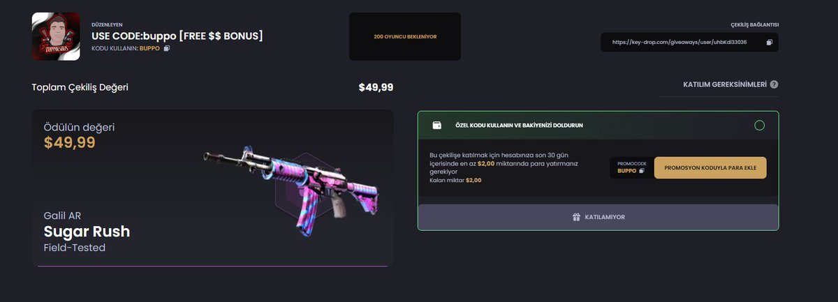 🎁LEGENDARY GIVEAWAY IN KEYDROP🎁

🎁To Join; key-drop.com/tr/giveaways/u…

All you have to do is deposit $2 using code buppo