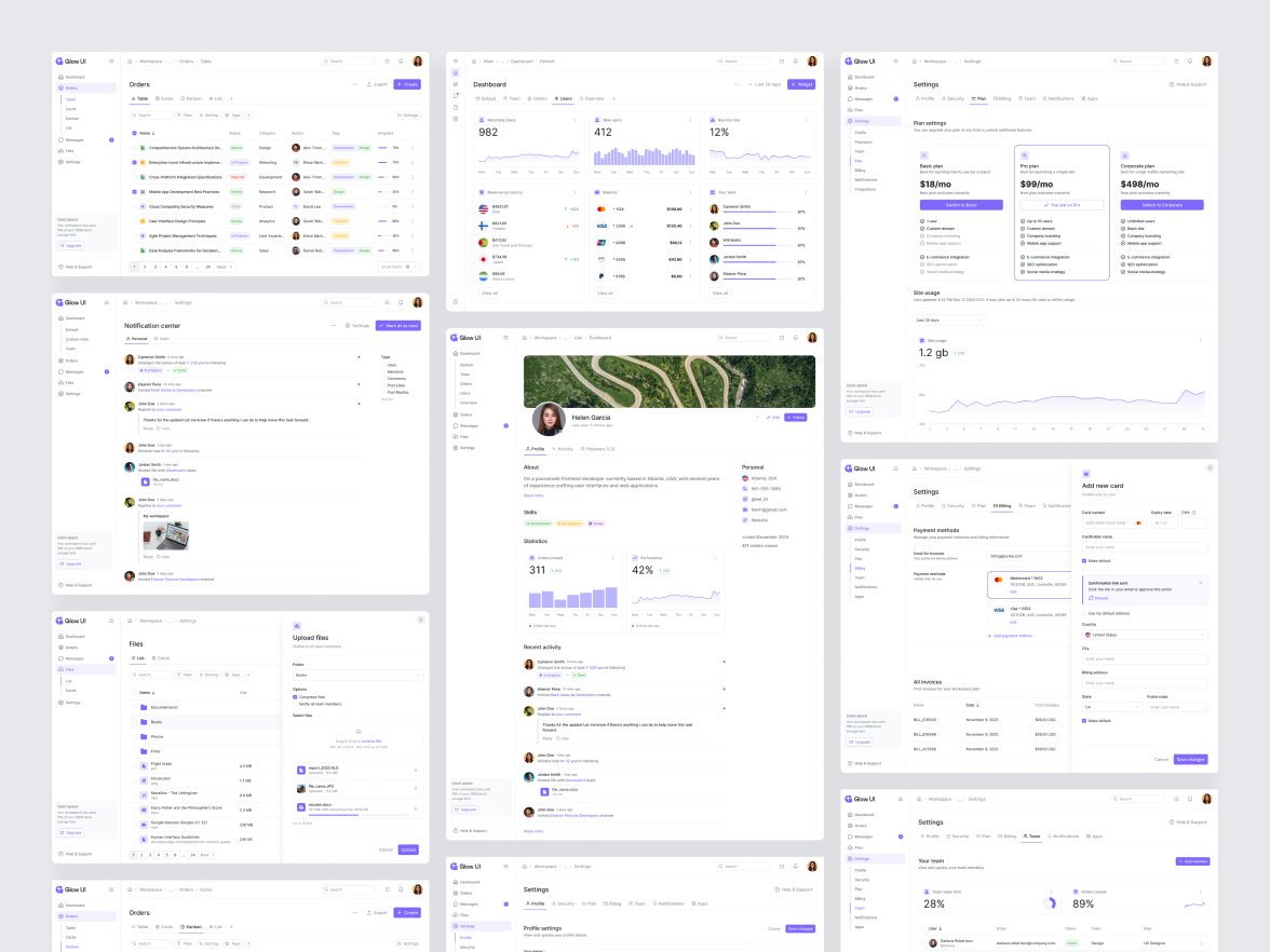Exciting news! Glow UI 1.6 has been released 🪄 featuring new 24 desktop and 40 mobile templates #builtinpublic #uidesign #figma