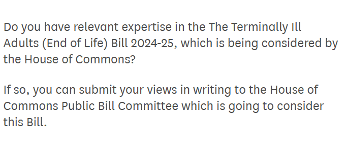drkathrynmannix's tweet photo. Now there's a call for evidence for the UK's Assisted Dying bill: no deadline, but the committee stage begins in 2 weeks so submit before they start.
Email your (up to 2k words, see instructions⬇️) submission  to tiabill@parliament.uk 
Full details https://t.co/pInwdvsPMy https://t.co/pukvAp1YvU