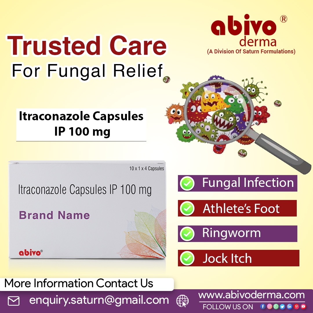 SaturnFormulat5's tweet image. #ItraconazoleCapsule by #abivoderma a division of #SaturnFormulations!
✔️Treats Fungal Infections of the Skin, Nails, Scalp ✔️Provides relief from persistent Yeast Infection Available in #DermaPCDFranchise &amp;amp; #ThirdPartyManufacturing! 
🌐saturnformulations.in/itraconazole-c…
#pcdpharmafranchise