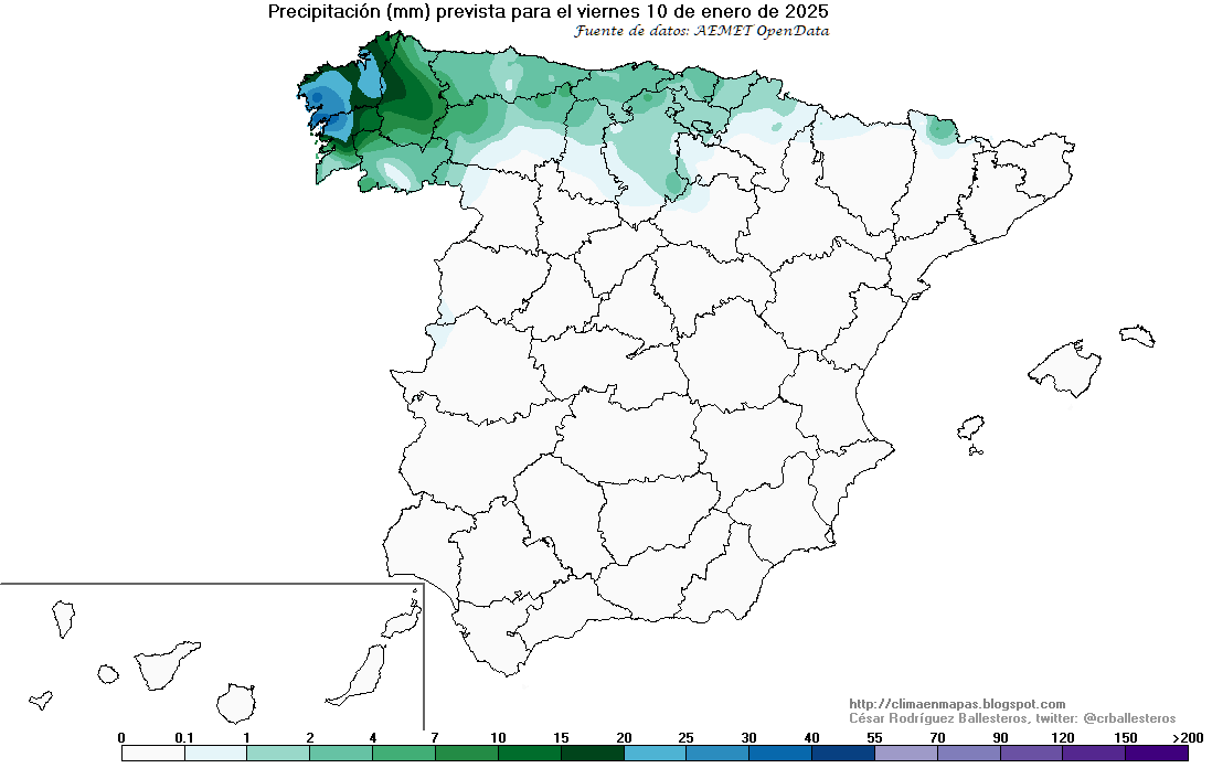 crballesteros's tweet photo. #ClimaEnMapas. Precipitación prevista para hoy y mañana, elaborada con la predicción horaria por municipios de #AemetOpenData
Más información en: https://t.co/Ybb01g4abA https://t.co/eqIYPM4fAD