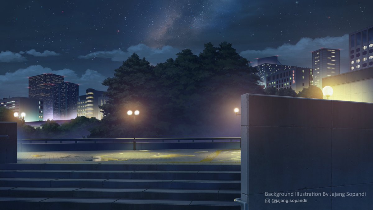 Night variant for the recent background,
Middle area is still empty, so I’m hoping to add a character or something interesting there later.

#アニメ #art #backgroundart #イラスト