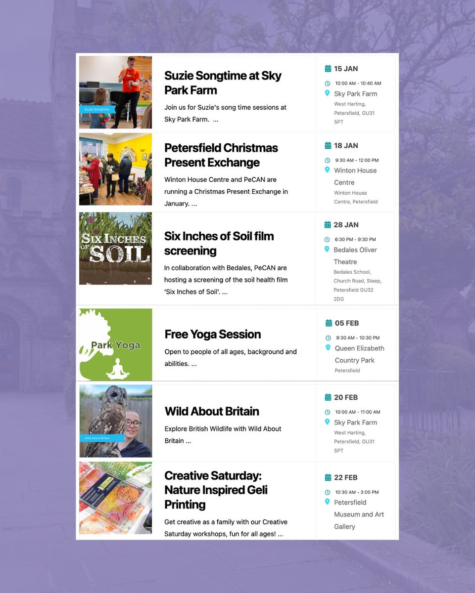 👀Looking for something fun to do in Petersfield? Our “What’s On” page is packed with amazing events happening in and around town!

"What's On" ➡️  visitpetersfield.co.uk/whats-on/
Submit your event ➡️ visitpetersfield.co.uk/event-submissi…