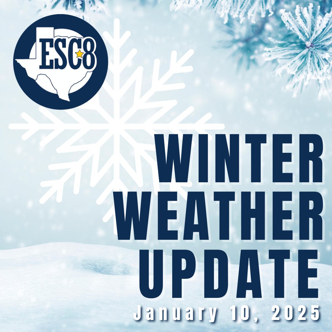 Due to winter weather conditions, the ESC8 building will be closed on Friday, January 10, 2025.

We encourage everyone to stay safe and warm during this time.