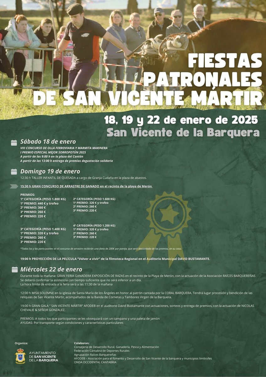 🗓️ FIESTAS PATRONALES DE SAN VICENTE MÁRTIR 🐂🐂🐂

👉🏼 ¡Toma nota del programa que pronto disfrutaremos con motivo de las Fiestas Patronales de San Vicente Mártir 2025! 

#SanVicentedelaBarquera