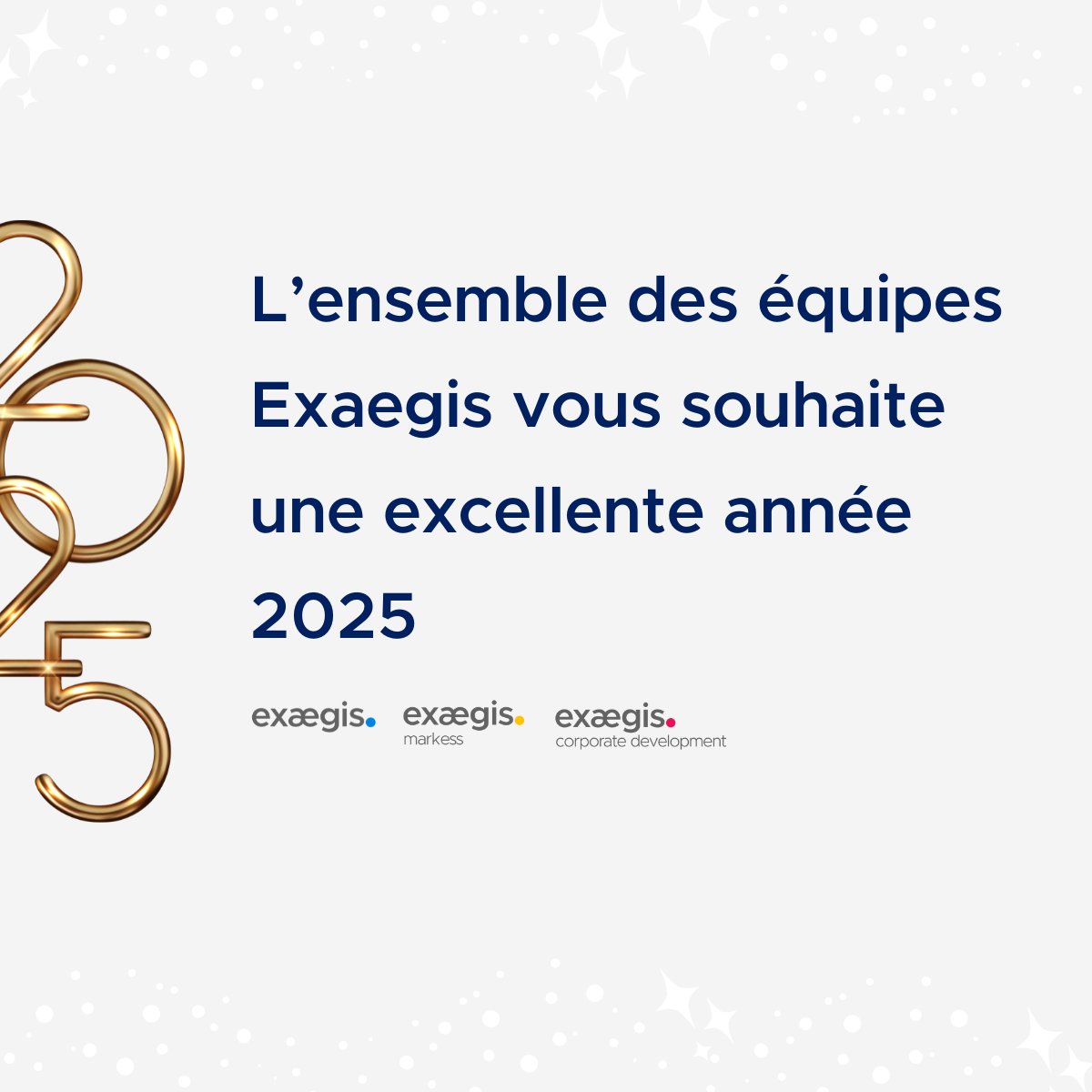 🌟 Bonne année 2025 à toutes et à tous ! 🌟Exaegis vous adresse ses vœux les plus sincères en ce  début d’année. Merci à nos clients, partenaires et collaborateurs pour leur confiance. Nous sommes impatients de poursuivre cette aventure à  vos côtés et de contribuer à vos succès!