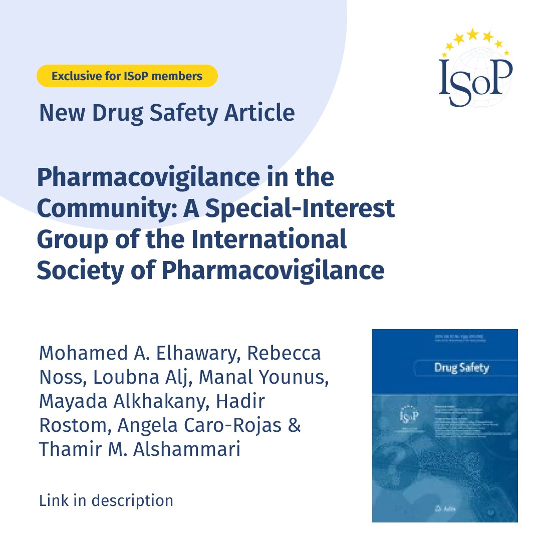 Want to learn more about #ISoPOnline's PV in the Community SIG? 🌍

Check out the latest article in Drug Safety Journal to discover its mandate, strategies, and vital role in patient safety.

Read it here: link.springer.com/article/10.100…

 #Pharmacovigilance #PatientSafety