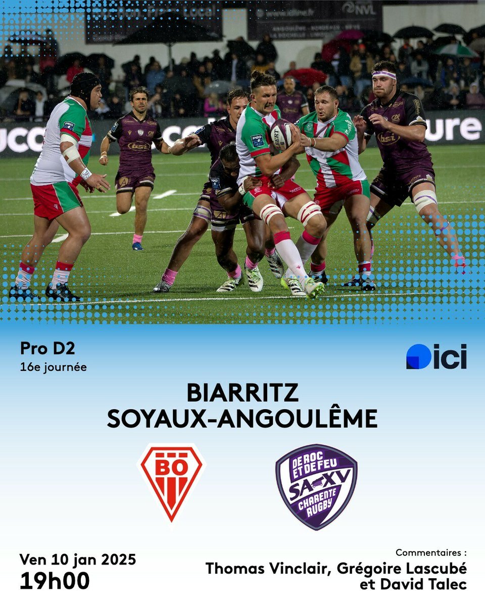 💥 𝑽𝒊𝒗𝒆𝒛 𝒍𝒂 𝒓𝒆𝒏𝒄𝒐𝒏𝒕𝒓𝒆 𝒅𝒖 𝑩𝑶 𝒂𝒗𝒆𝒄 𝒗𝒐𝒕𝒓𝒆 𝒓𝒂𝒅𝒊𝒐 "𝒊𝒄𝒊 𝑷𝒂𝒚𝒔 𝑩𝒂𝒔𝒒𝒖𝒆" 🏉

𝐁𝐢𝐚𝐫𝐫𝐢𝐭𝐳 𝐎𝐥𝐲𝐦𝐩𝐢𝐪𝐮𝐞 🆚 SA XV
🏆 Pro D2
🗓️16ᵉ journée
📍 Aguilera
⏰ 19h

🎙️ <a href="/VinclairT/">Thomas Vinclair</a>, Grégoire Lascubé et <a href="/MrLec/">Mr D. Lec</a> 
#BOSAXV #ProD2 #AupaBO #FBsport