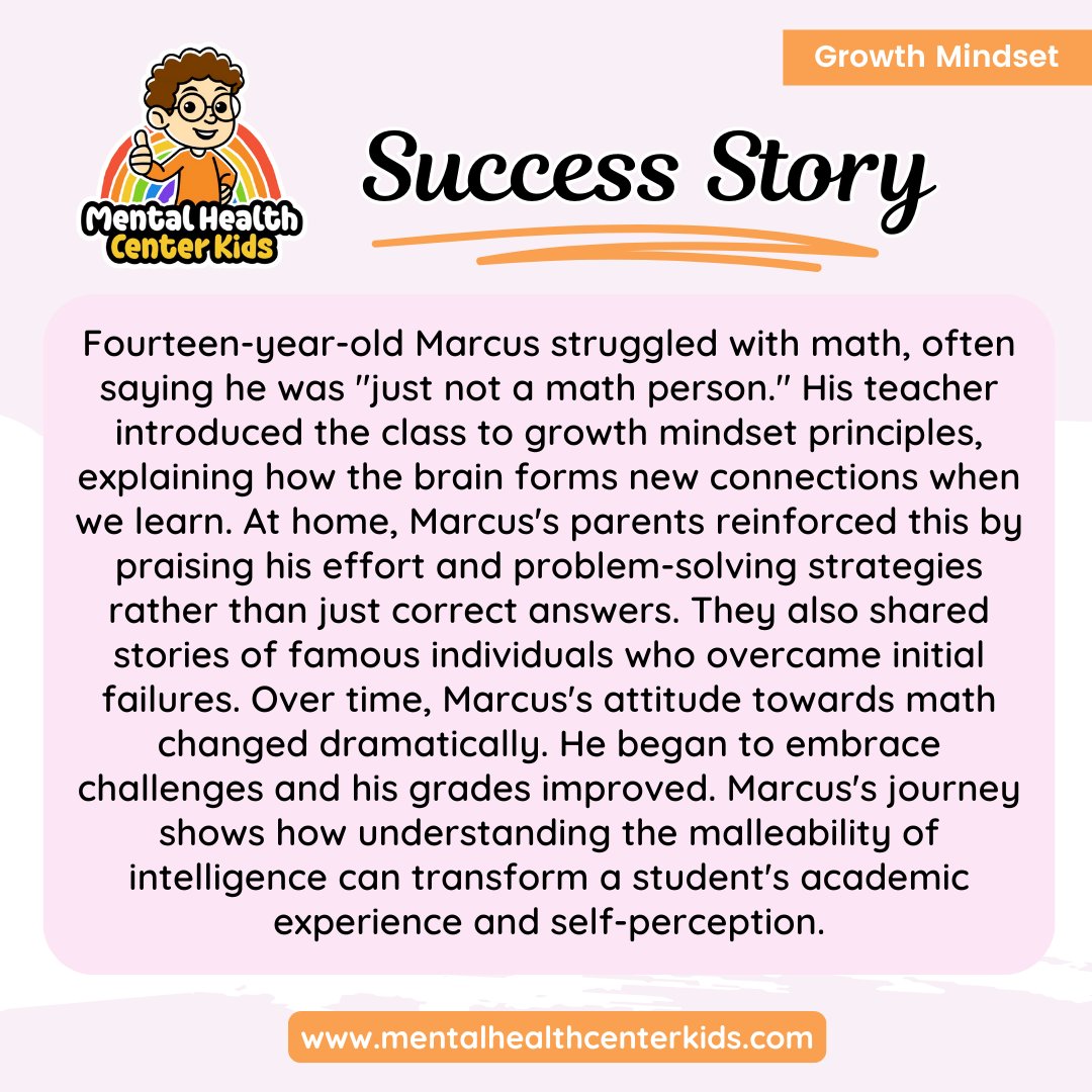 MHCenterKids's tweet image. Marcus&apos;s Journey - From &quot;not a math person&quot; to embracing challenges. How do you change limiting beliefs?

#MathMindset #GrowthMindset