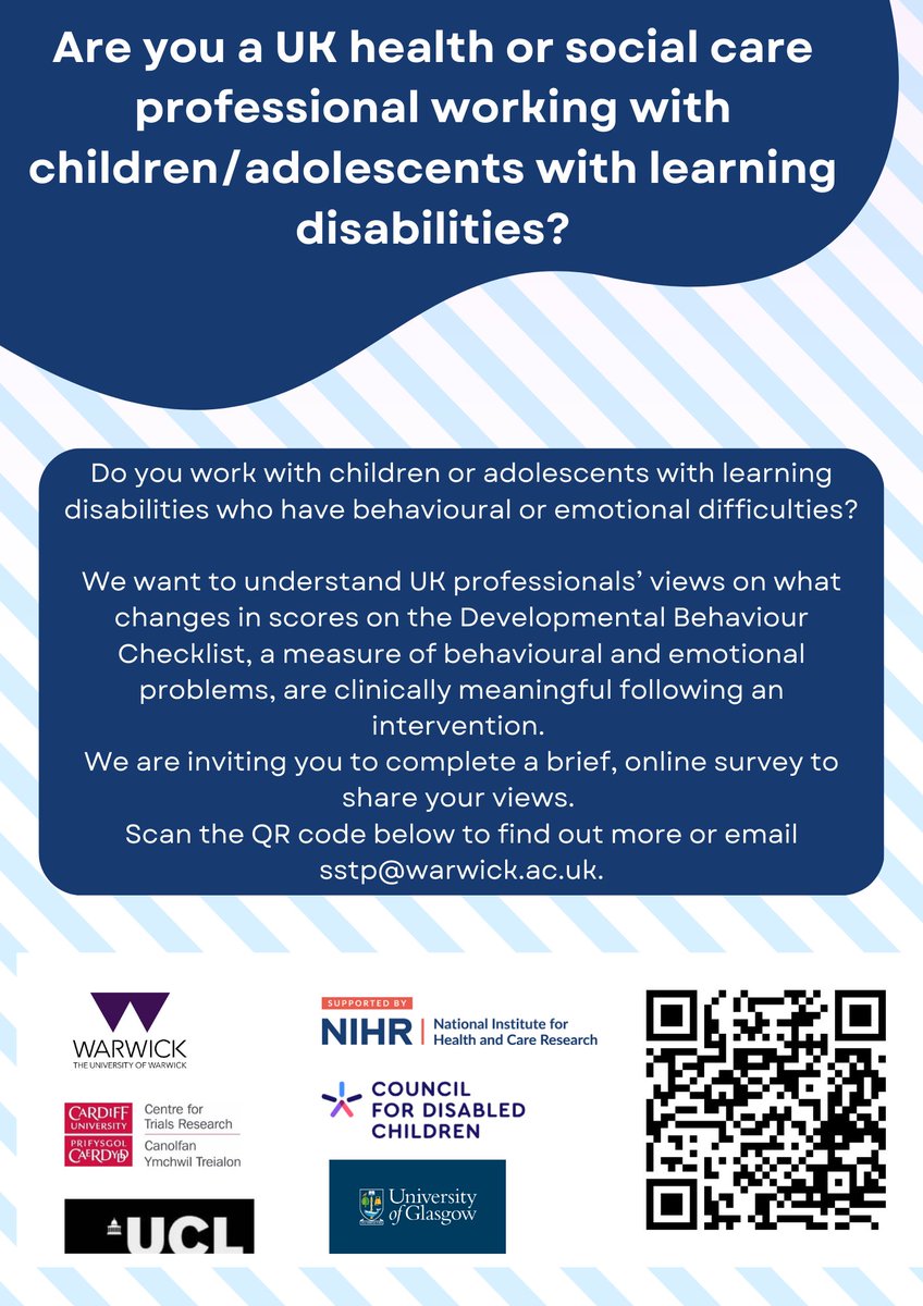 Are you a UK-based health or social care professional who works with children or adolescents with learning disabilities?

Please consider completing our survey about what changes in a measure of child behavioural and emotional difficulties are clinically meaningful.