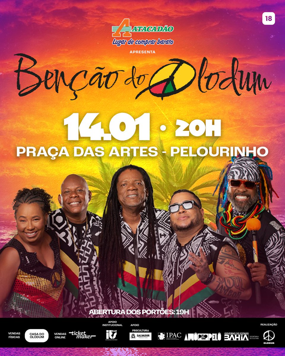 VAI TER OLODUM TODA SEMANA SIM! 
Até o dia 18.02, estaremos TODAS AS TERÇAS no Pelourinho! Vem DESLIGAR SEU GPS para curtir o Olodum?!  Vendas na Casa do Olodum ou no link: vendas.ticketmaker.com.br/?ct=4114&cl=681

O carnaval do Olodum é patrocinado pelo Atacadão <a href="/atacadao_sa/">Atacadão_SA</a>, nosso PARCEIRÃO!