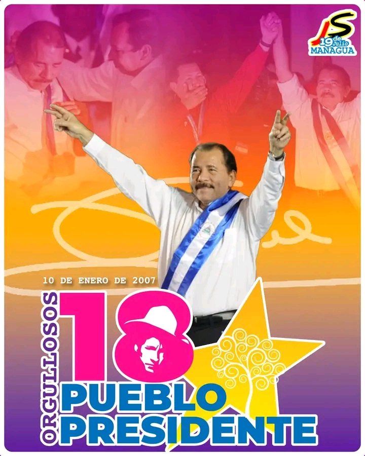Hoy celebramos 18 años del Pueblo Presidente!
#Nicaragua
 La toma de posesión del comandante Daniel Ortega marcó el inicio de una nueva etapa para el pueblo nicaragüense. ¡Sandino Vive... La Lucha Sigue! ❤️🖤✊🏼 #Orgullosos18PuebloPresidente
#PLOMO19