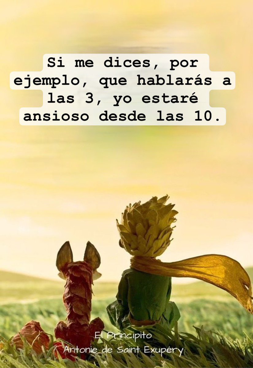 Si me dices, por ejemplo, que hablarás a las 3, yo estaré ansioso desde las 10.
<a href="/MariaCorinaYA/">María Corina Machado</a>