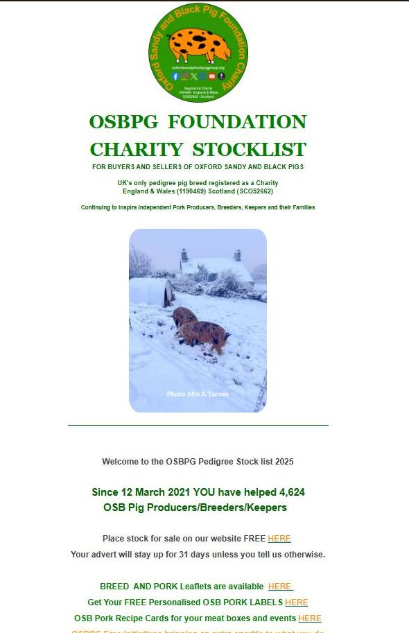 Kick off the New Year with the #OSBPG Stocklist!  Your guide to buying &amp; selling exceptional Oxford Sandy &amp; Black Pigs.
Email: hello@oxfordsandyblackpiggroup.org (Subject: Stocklist)
Subscribe: osbpg.org
#Farming #Pigs #OSBPG #ExploreOSBPigs