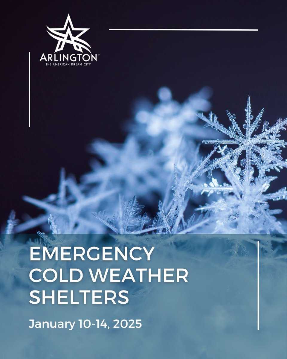 The City will be extending the Homeless Emergency Cold Weather Shelter from Jan. 10-14: bit.ly/3VxjpuF

Intake for the Arlington Life Shelter, 325 W. Division St., is from 2-5PM. Guests should enter on the east side of the building. Their number is 817-548-9885 ext. 3312