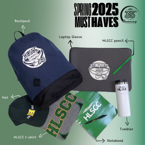 To welcome our new students to HLSCC, we’re giving them the opportunity to spring into savings with 20% OFF everything at the Campus Store! 

From trendy merch to must-have supplies, we’ve got everything to show off your Stingray pride and stay on top of your game this semester