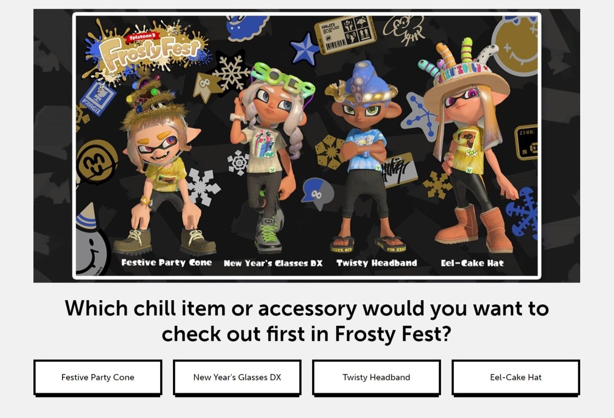 Greetings! We here at SRL would like to direct you to some research being conducted by one of our partners. Which piece of Frosty Fest gear is the freshest?

Submit your answer via the link below!

ninten.do/6017o4OD7