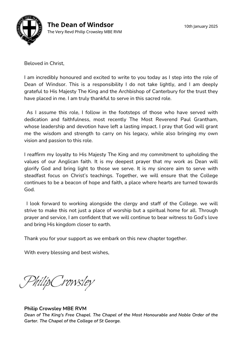 A statement from the Dean of Windsor: