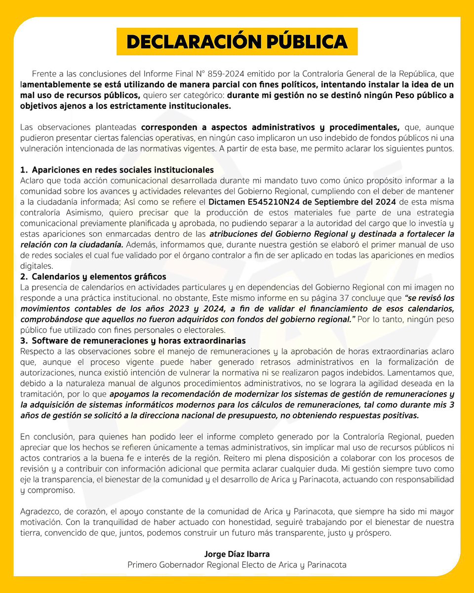 #DECLARACIÓN ✍️ | Hoy, el informe de Contraloría —respondido por la administración transitoria— deja una verdad incuestionable: 𝐧𝐢 𝐮𝐧 𝐬𝐨𝐥𝐨 𝐩𝐞𝐬𝐨 𝐝𝐞 𝐧𝐮𝐞𝐬𝐭𝐫𝐚 𝐫𝐞𝐠𝐢𝐨́𝐧 𝐟𝐮𝐞 𝐮𝐬𝐚𝐝𝐨 𝐜𝐨𝐧 𝐟𝐢𝐧𝐞𝐬 𝐢𝐧𝐝𝐞𝐛𝐢𝐝𝐨𝐬.