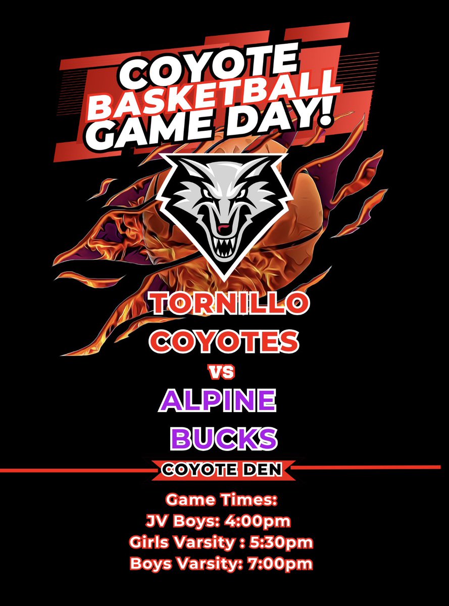 Tornillo Coyote Athletics (@athleticcoyotes) on Twitter photo 🏀It’s GAME DAY COYOTES!!! Come on out and support your COYOTES as they take on The Alpine Bucks!!! Let’s Go!!!! #TISDPROUD <a href="/rvegab_TISD/">Rosy Vega-Barrio</a> <a href="/AOlvera_TISD/">Alejandro Olvera</a> <a href="/OteroElizabeth0/">Elizabeth Otero TISD</a> <a href="/CoachVega2/">Luis Vega</a> <a href="/TornilloISD/">Tornillo I.S.D.</a> <a href="/Jdrh88Reyes/">Josue Daniel Reyes-Herrera</a> <a href="/tornillohoops/">Tornillo Boys Basketball</a> 🏀It’s GAME DAY COYOTES!!! Come on out and support your COYOTES as they take on The Alpine Bucks!!! Let’s Go!!!! #TISDPROUD <a href="/rvegab_TISD/">Rosy Vega-Barrio</a> <a href="/AOlvera_TISD/">Alejandro Olvera</a> <a href="/OteroElizabeth0/">Elizabeth Otero TISD</a> <a href="/CoachVega2/">Luis Vega</a> <a href="/TornilloISD/">Tornillo I.S.D.</a> <a href="/Jdrh88Reyes/">Josue Daniel Reyes-Herrera</a> <a href="/tornillohoops/">Tornillo Boys Basketball</a>